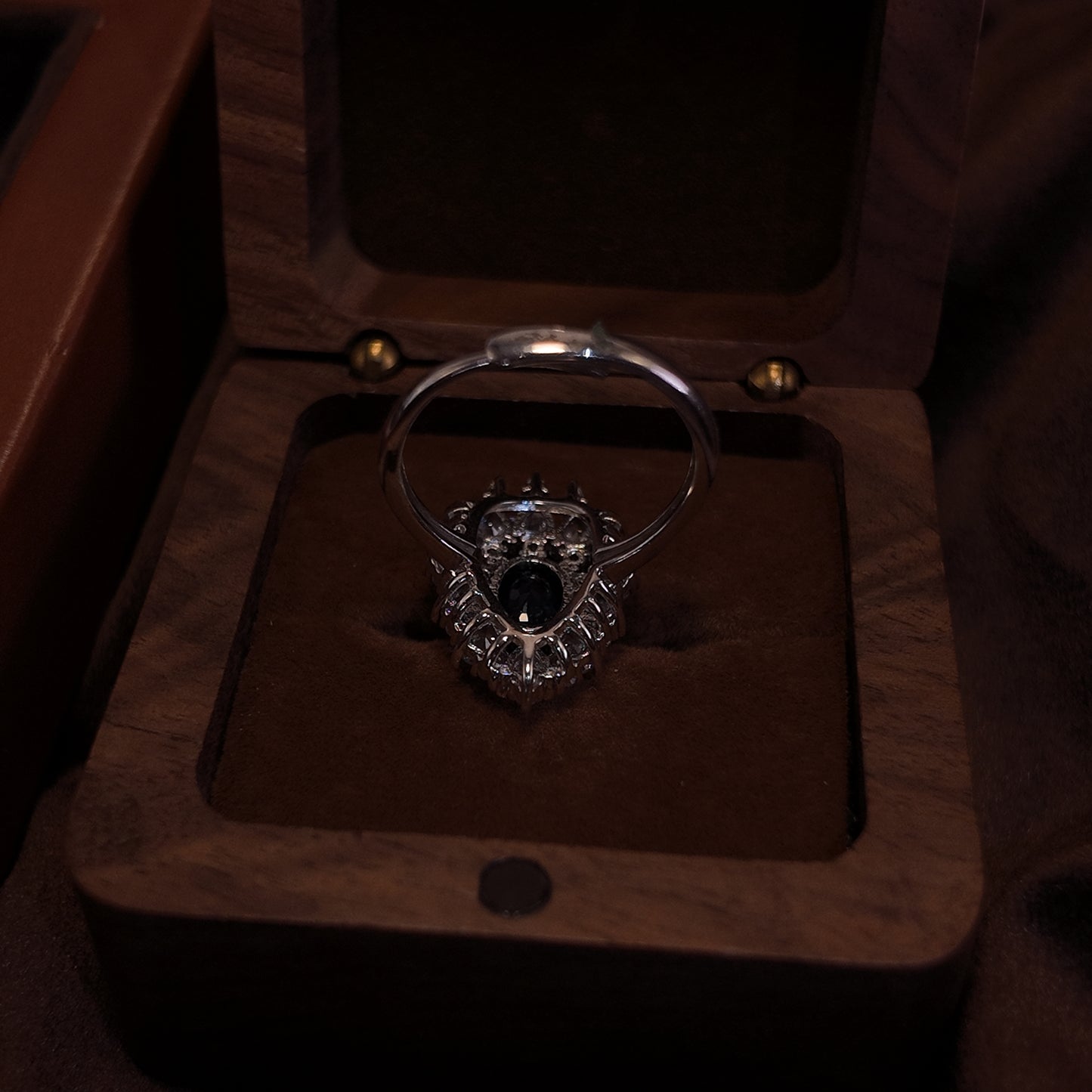 Natural Sapphire Open Ring S925 Pure Silver Blue Diamond Surrounding Diamond Design Palace Vintage