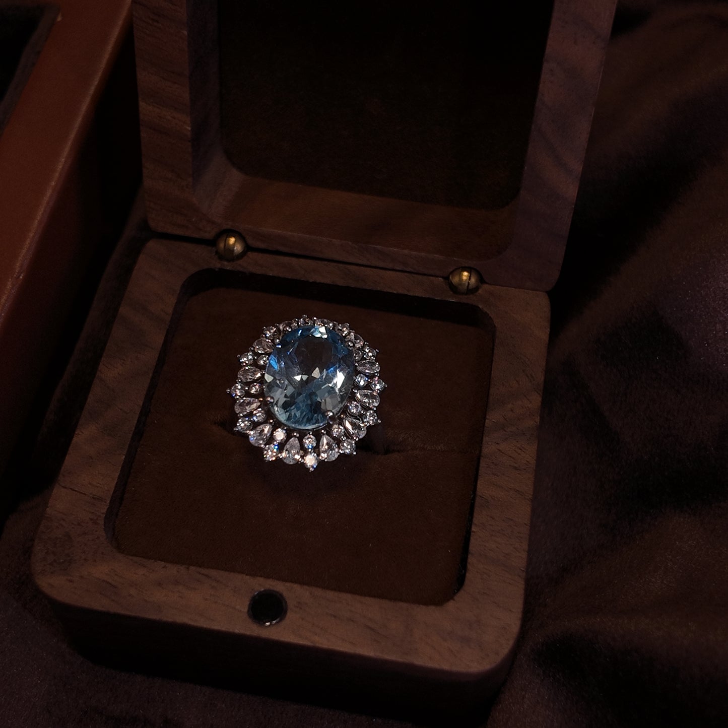 Natural Topaz Open Ring S925 Pure Silver Light Blue Oval Three Dimensional Noble Design Palace Retro