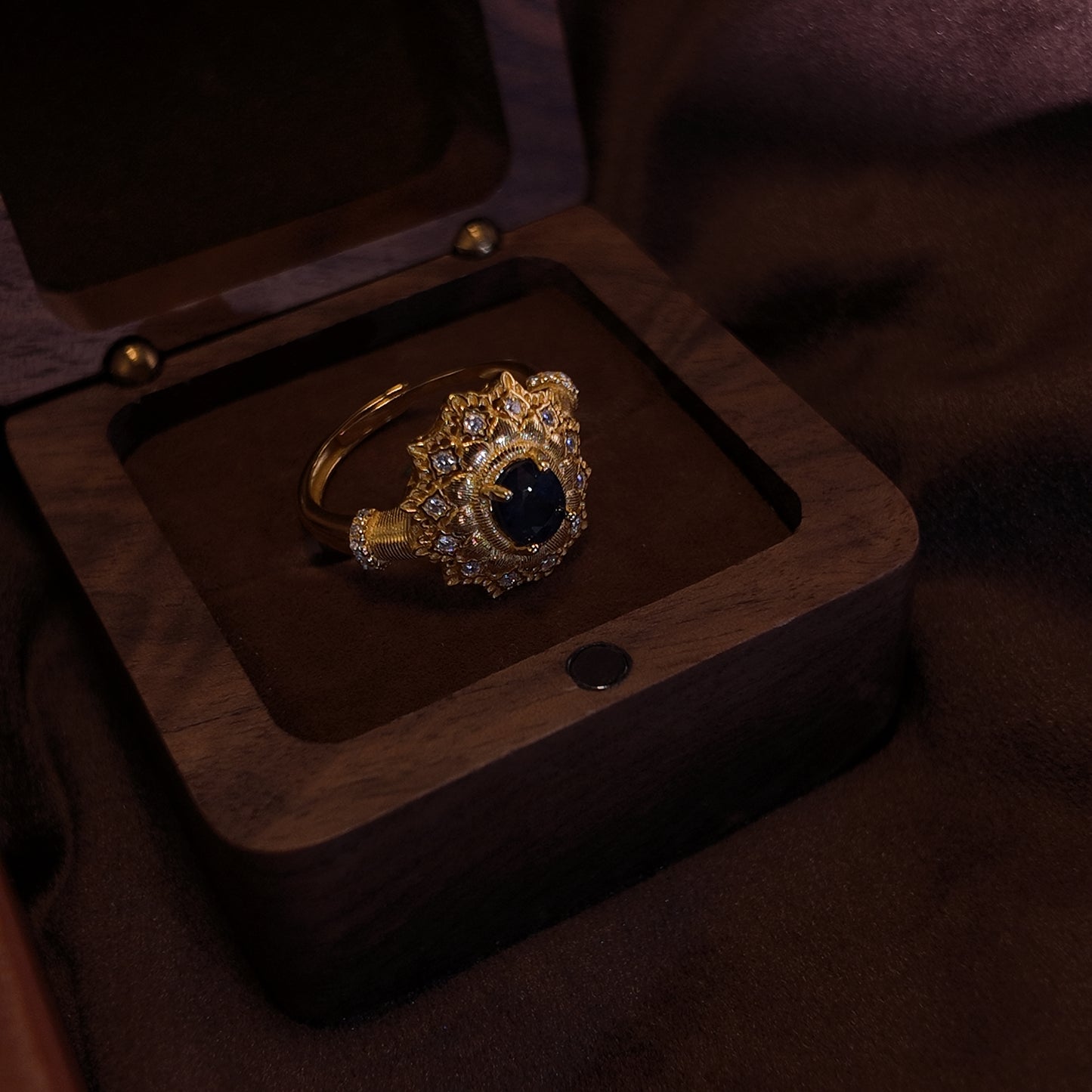 Natural Sapphire Open End Ring S925 Pure Silver Blue Yellow Gold Plated Design Flower Shaped Edge Noble Design Palace Retro