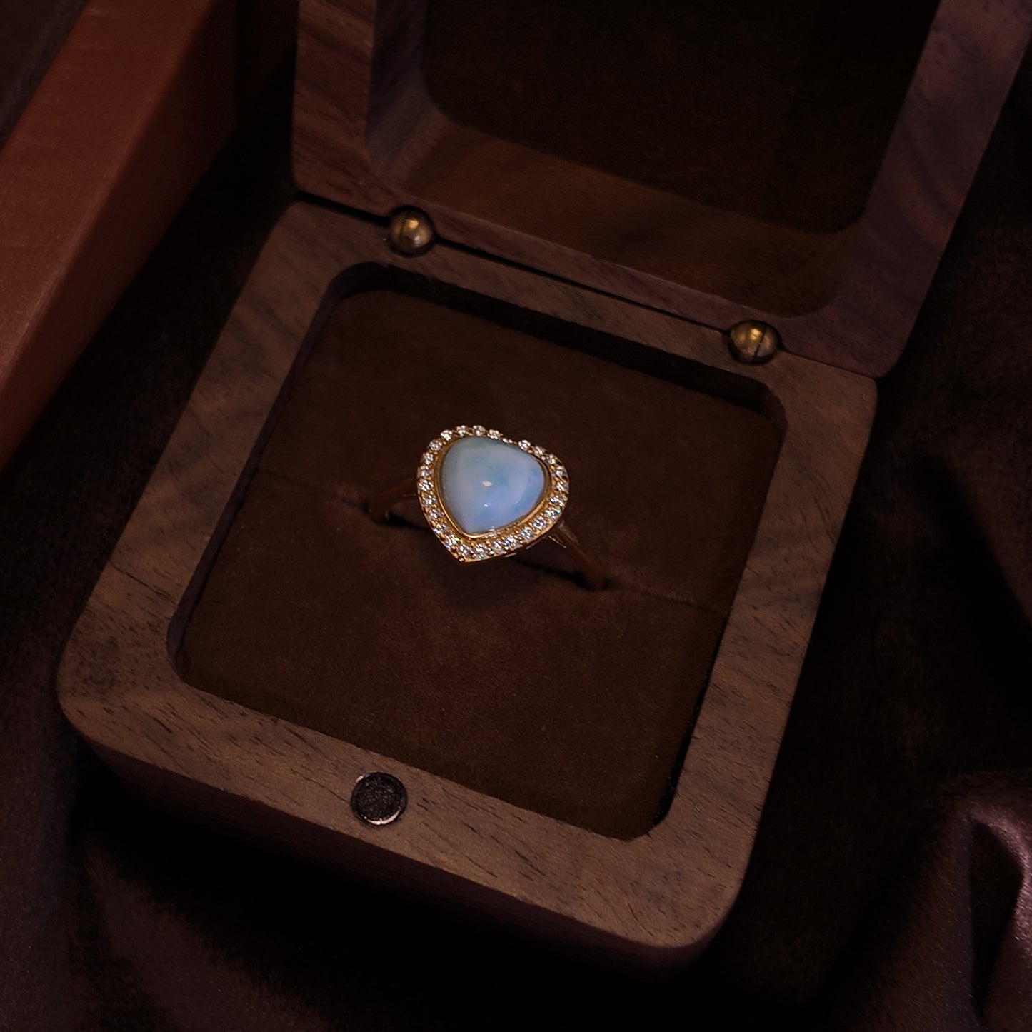 Natural Needle Sodium Calcium Stone Open Ring S925 Pure Silver Blue Heart Set with Diamond Palace Vintage