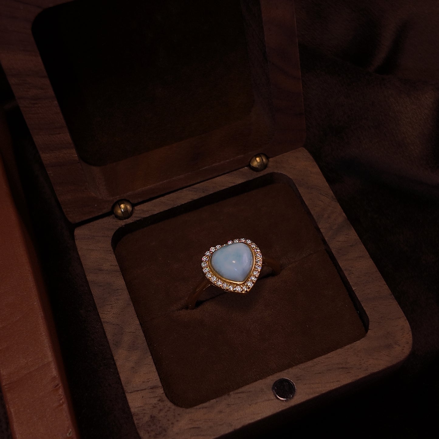 Natural Needle Sodium Calcium Stone Open Ring S925 Pure Silver Blue Heart Set with Diamond Palace Vintage