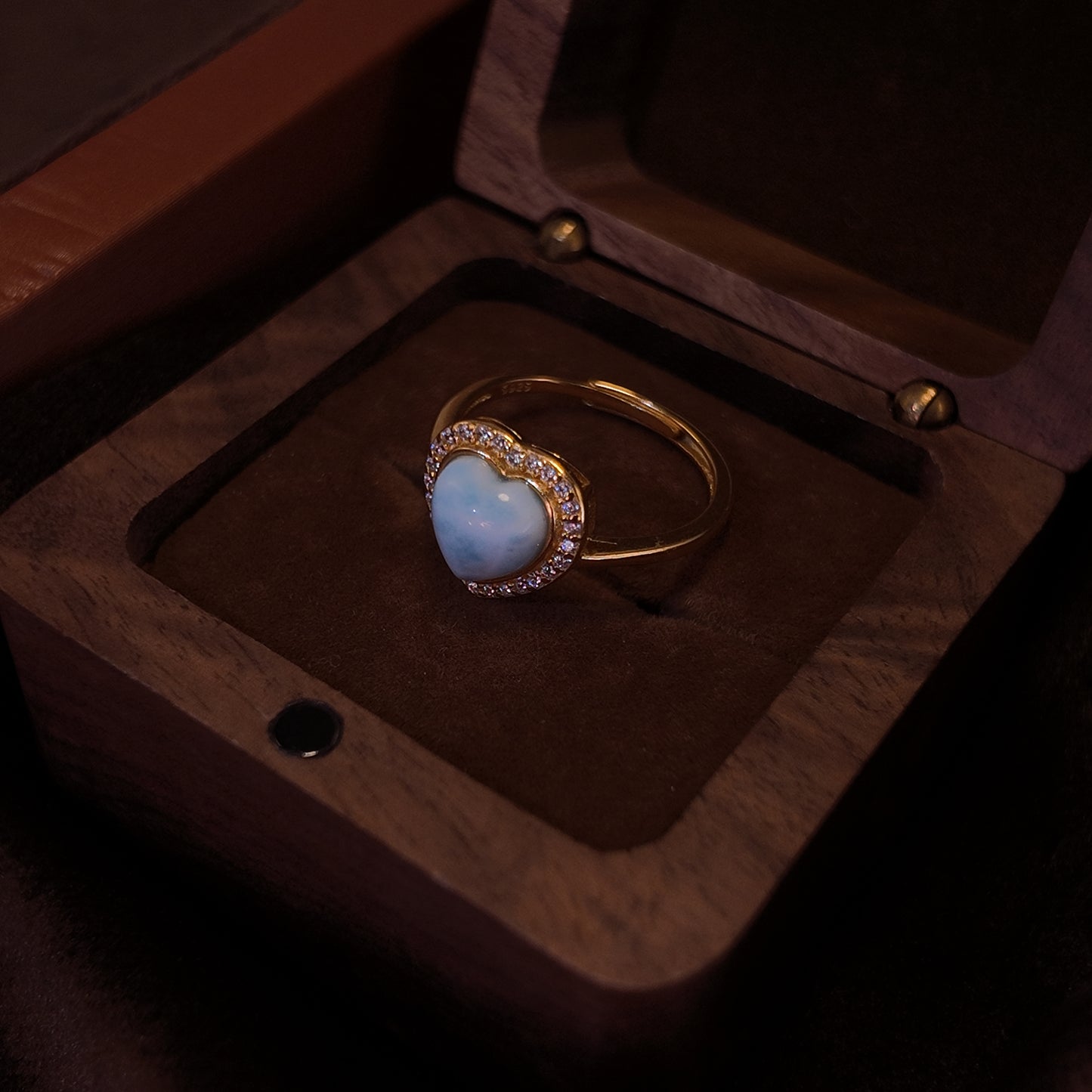Natural Needle Sodium Calcium Stone Open Ring S925 Pure Silver Blue Heart Set with Diamond Palace Vintage