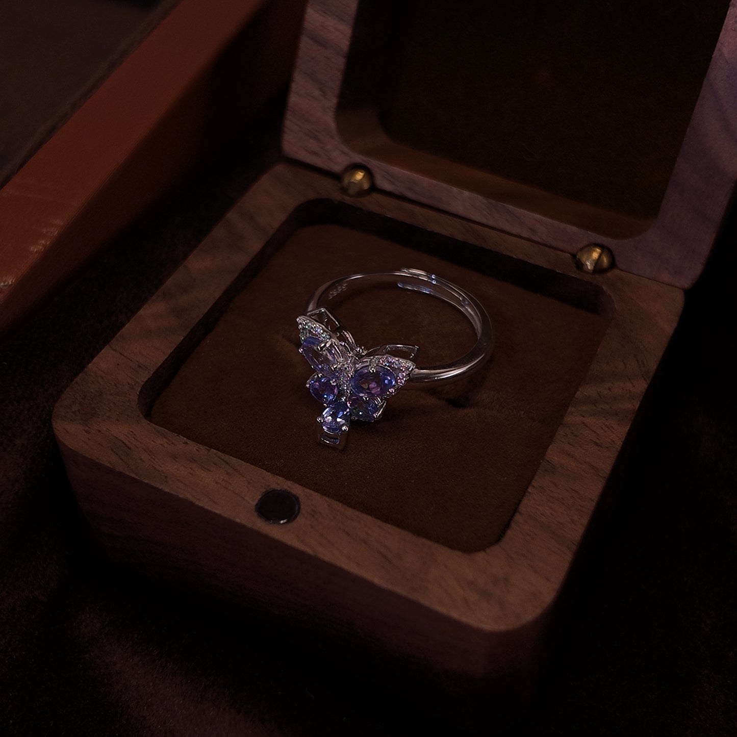 Natural Tanzanite Open Ring S925 Pure Silver Purple Butterfly Dynamic Tassel Set with Diamond Palace Retro