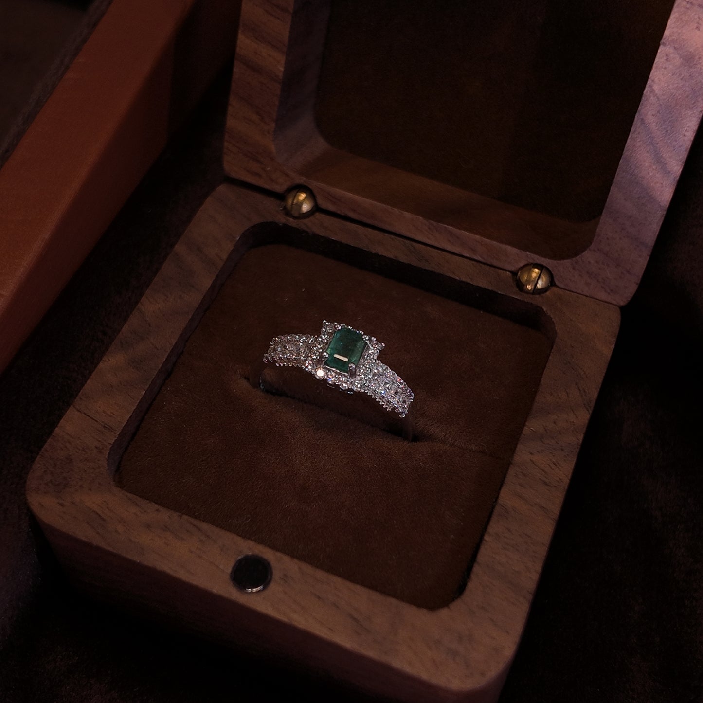Natural emerald open ring S925 pure silver green square set with diamonds surrounds the palace retro style