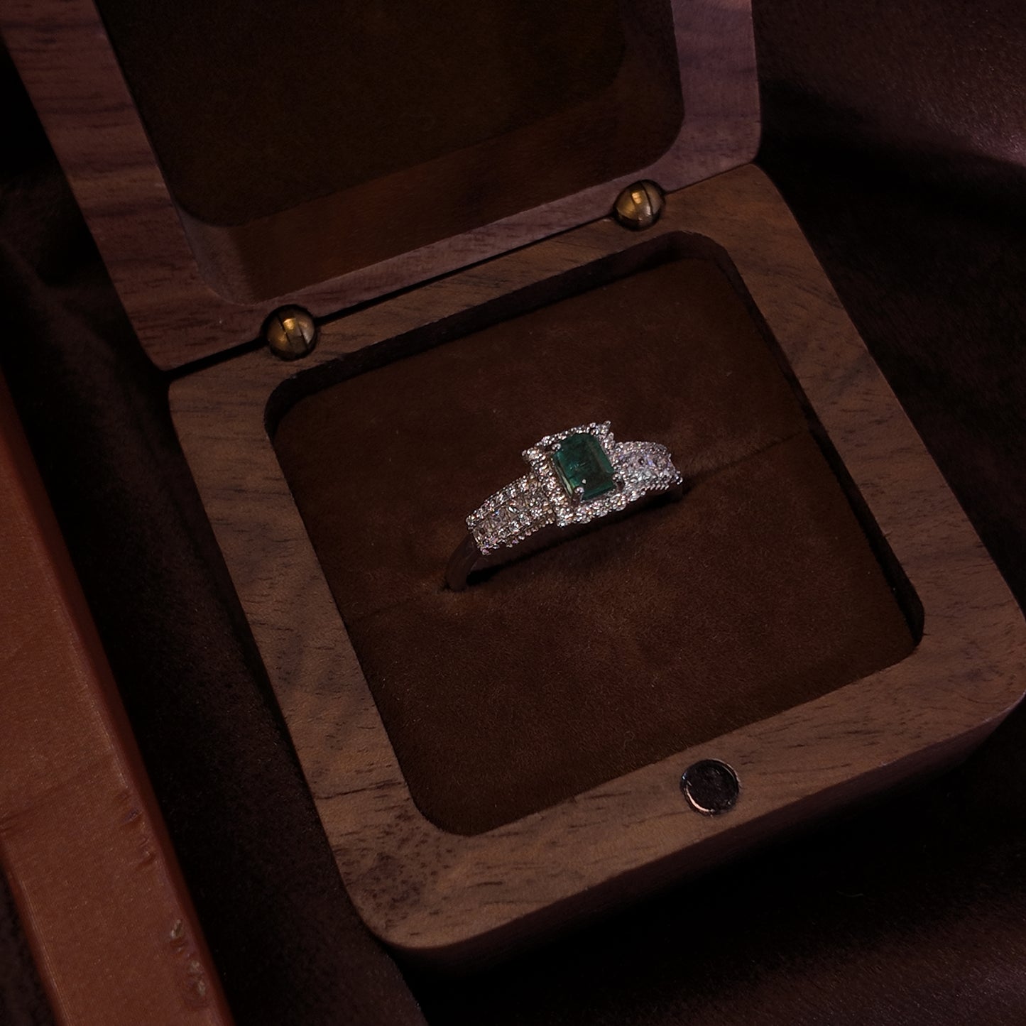 Natural emerald open ring S925 pure silver green square set with diamonds surrounds the palace retro style