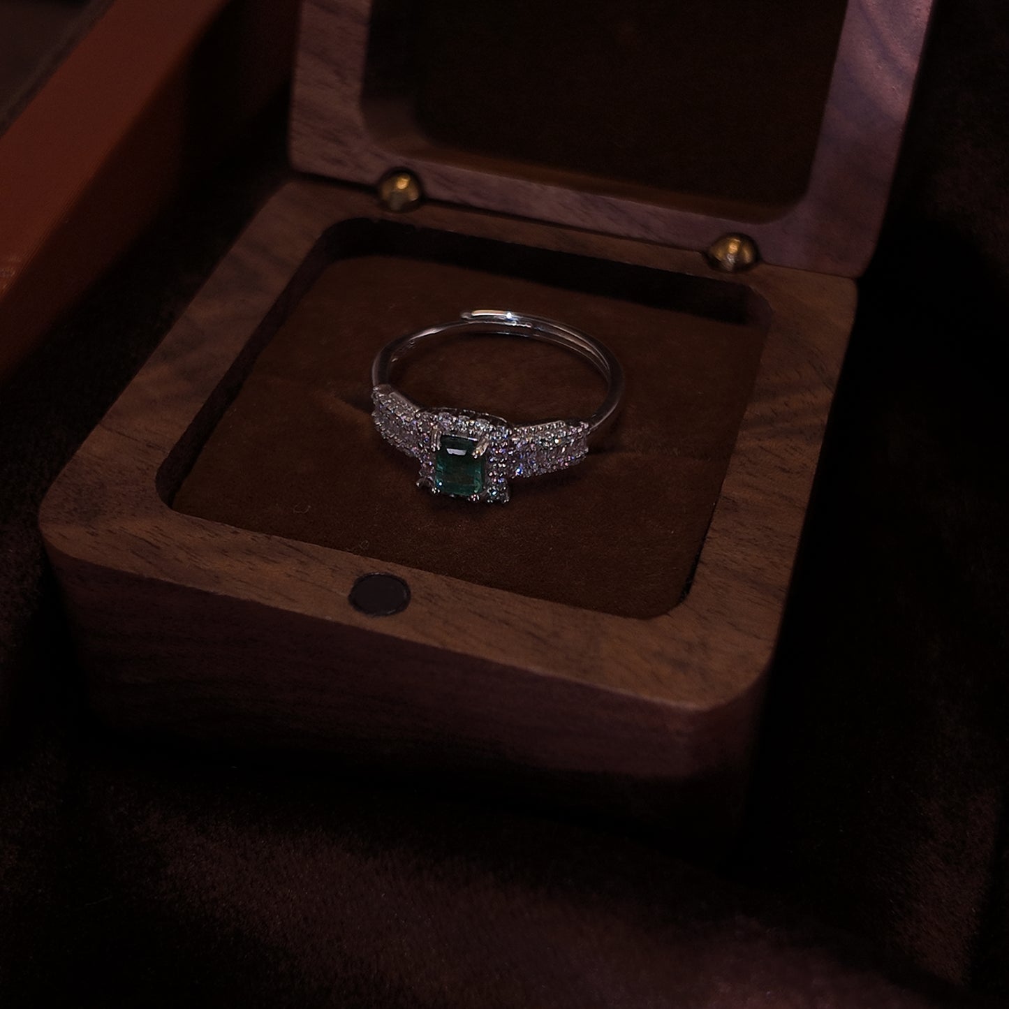 Natural emerald open ring S925 pure silver green square set with diamonds surrounds the palace retro style