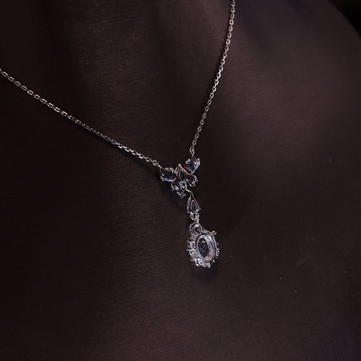 Natural aquamarine necklace S925 pure silver rose blue butterfly geometric inlaid diamond splicing pendant design court retro