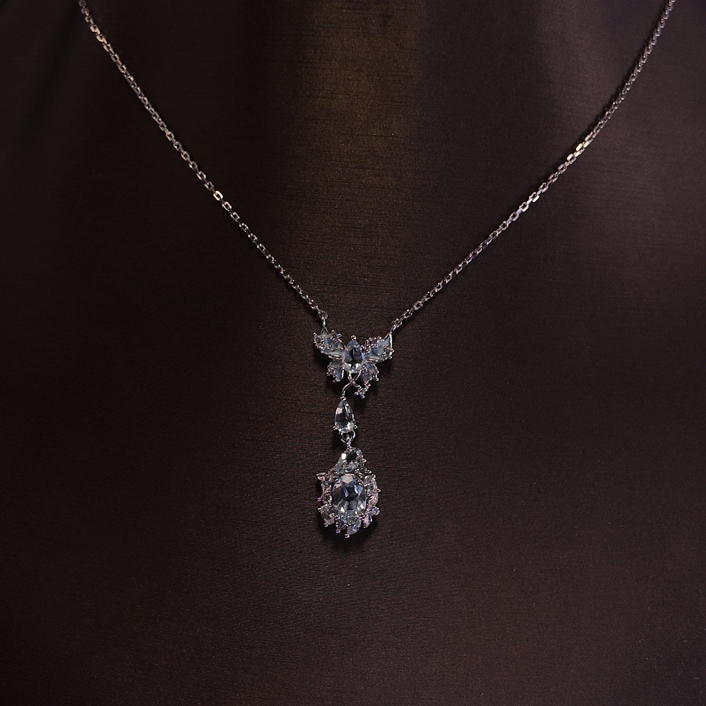 Natural aquamarine necklace S925 pure silver rose blue butterfly geometric inlaid diamond splicing pendant design court retro
