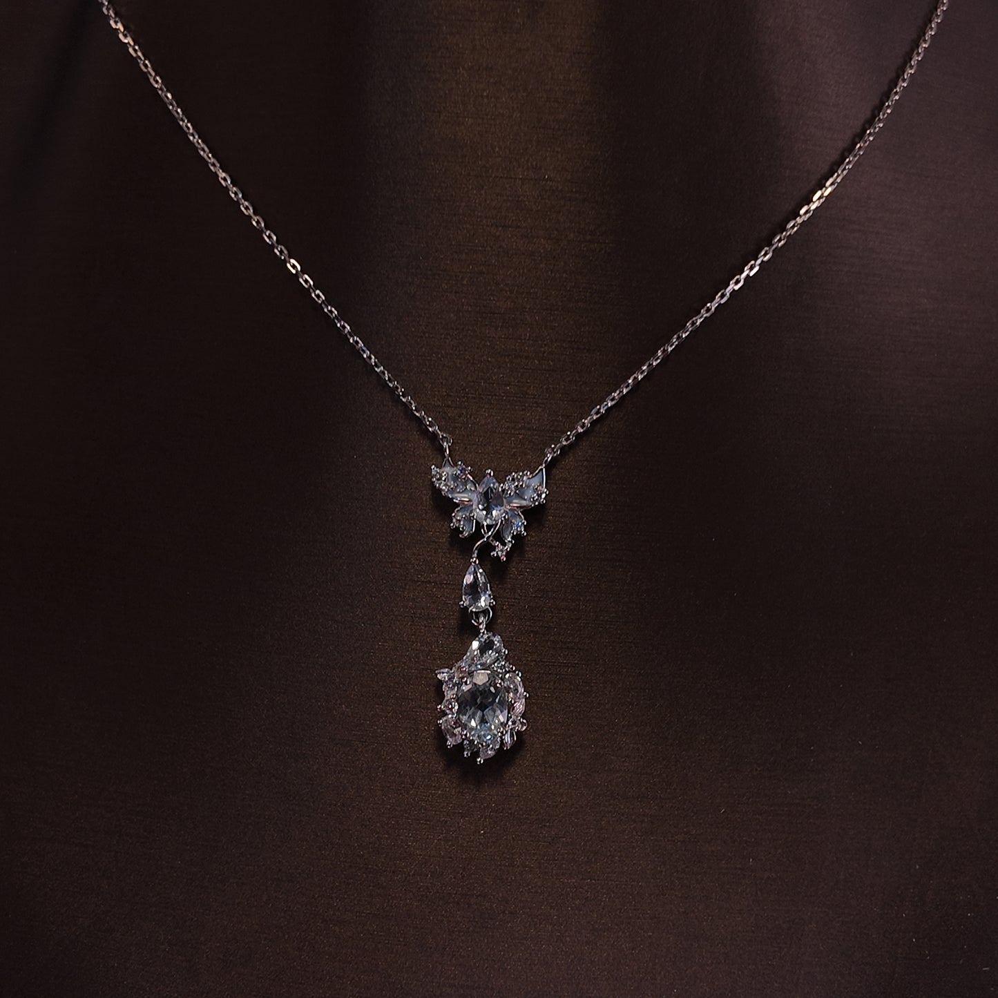 Natural aquamarine necklace S925 pure silver rose blue butterfly geometric inlaid diamond splicing pendant design court retro