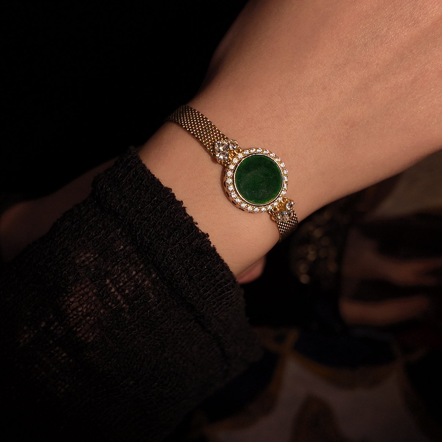 Natural Jadeite A-grade Bracelet S925 Pure Silver Green Dial Design Palace Retro