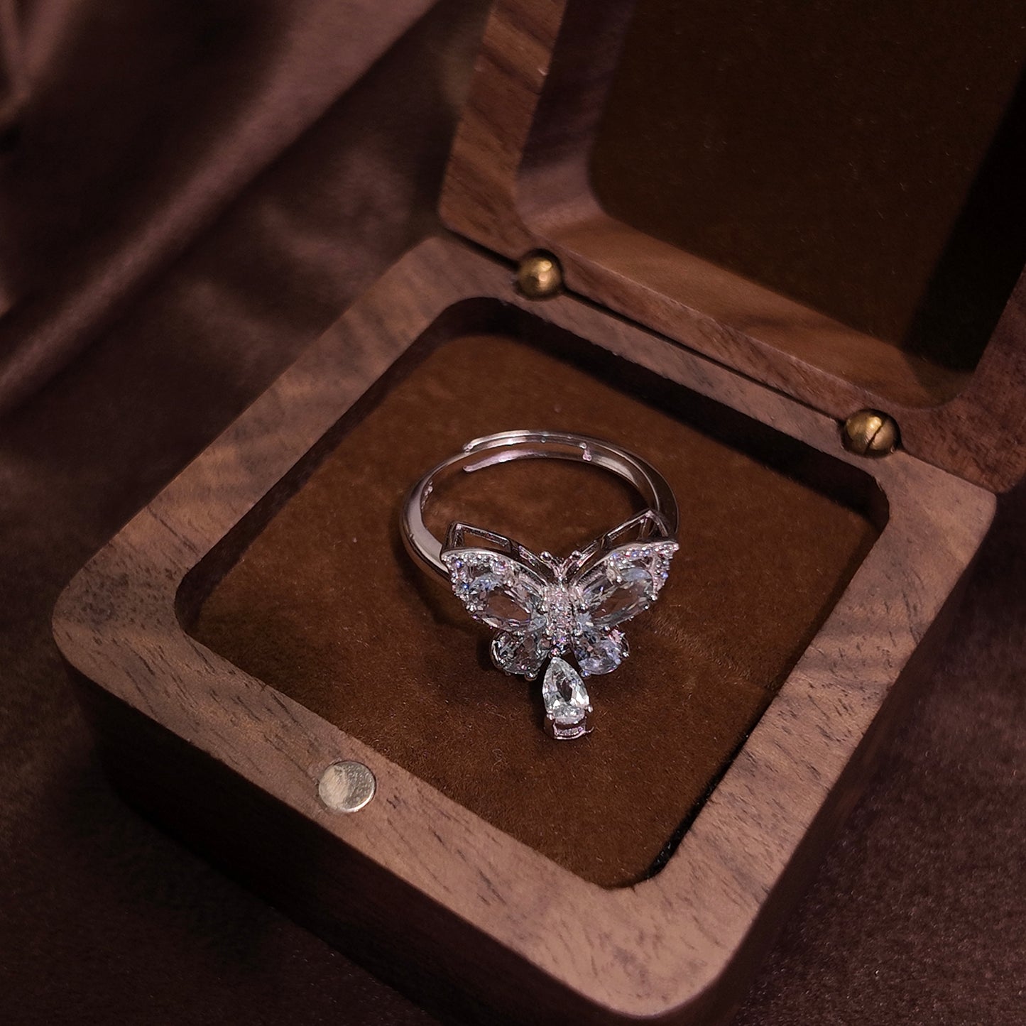 "Azure Sea Relic"Natural Sea Blue Treasure Ring Open Ring S925 Pure Silver Light Blue Butterfly Dynamic Pendant Palace Retro