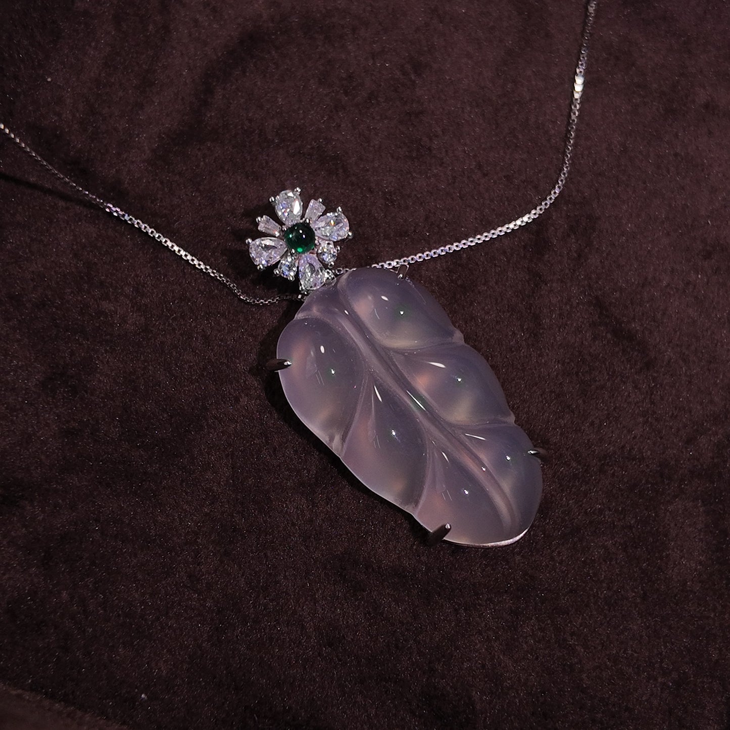 Natural Jade Marrow Pendant Necklace S925 Pure Silver White Green Diamond Set Palace Retro