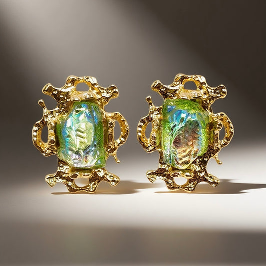 Gavilane the King of Retro Chaparelli Green Aurora Glass Earclip Palace Retro Style