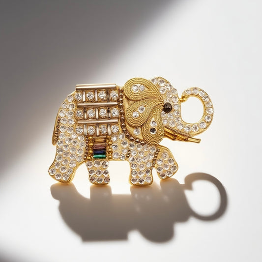 Vintage France 80s Elephant Rhinestone Diamond Set Brooch with Different Styles of Diamond Splicing Design Palace Vintage Style