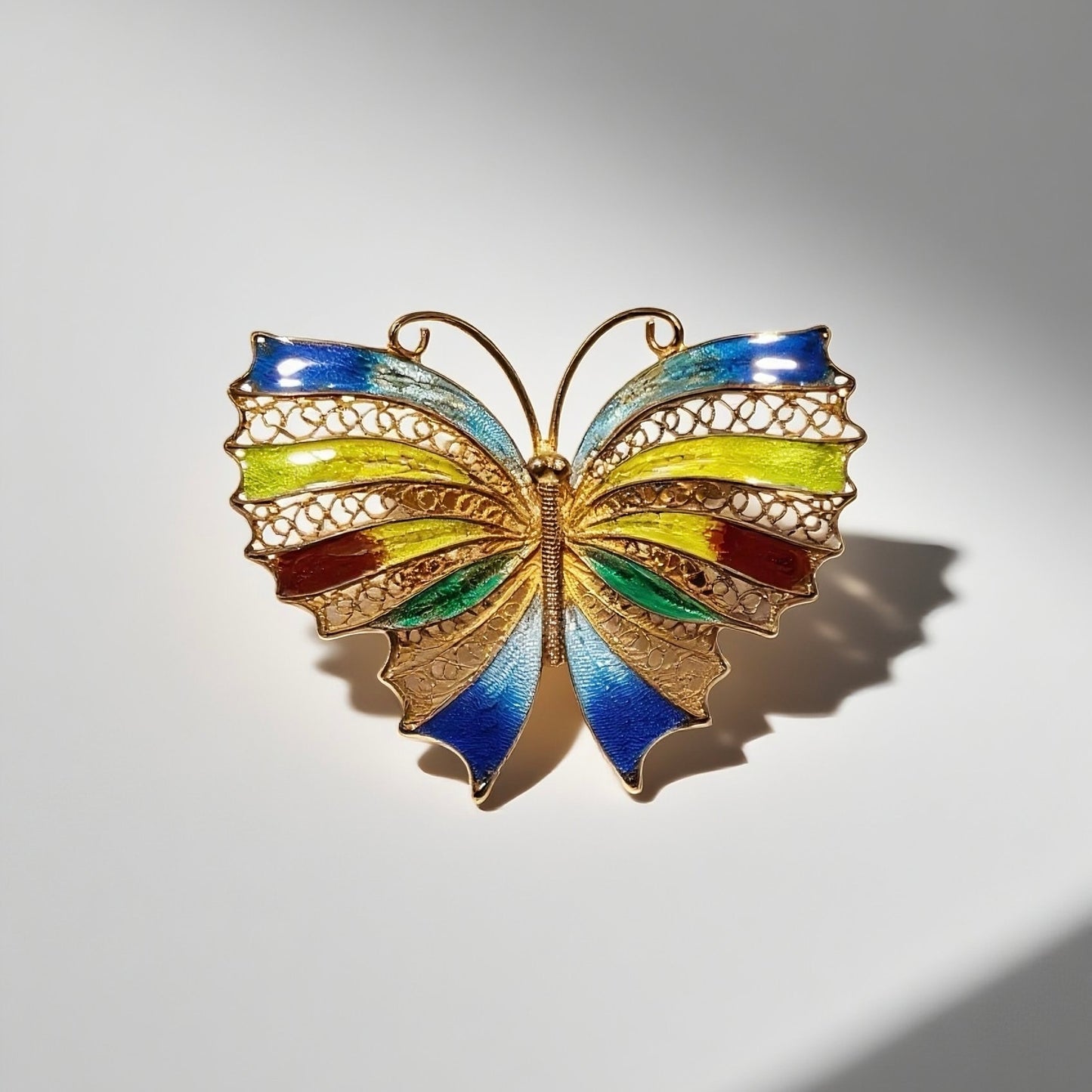 Vintage French 1950s Butterfly Enamel Brooch with Peacock Blue Green Splicing Failed Design Palace Retro Style