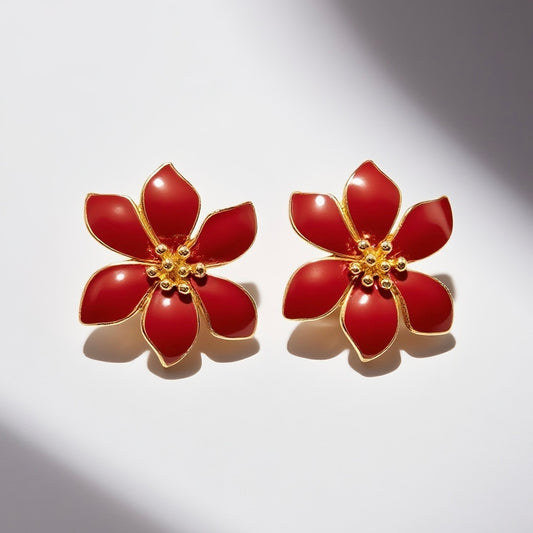 Vintage French 80s Pink Flower Enamel Earclip with Palace Vintage Style