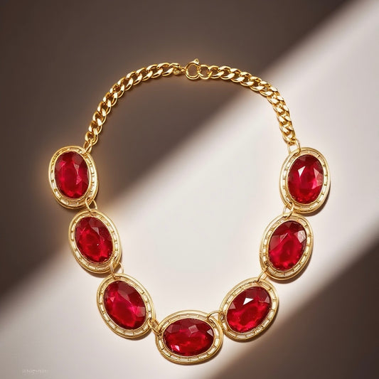 Vintage French 80s Red Necklace with Oval Splicing and Hollow Design Palace Vintage Style
